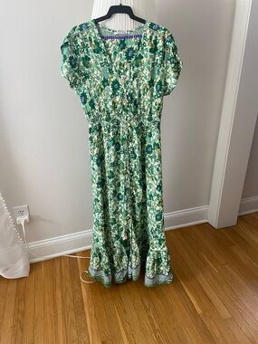 Green Floral Maxi Dress with Smocked Waist